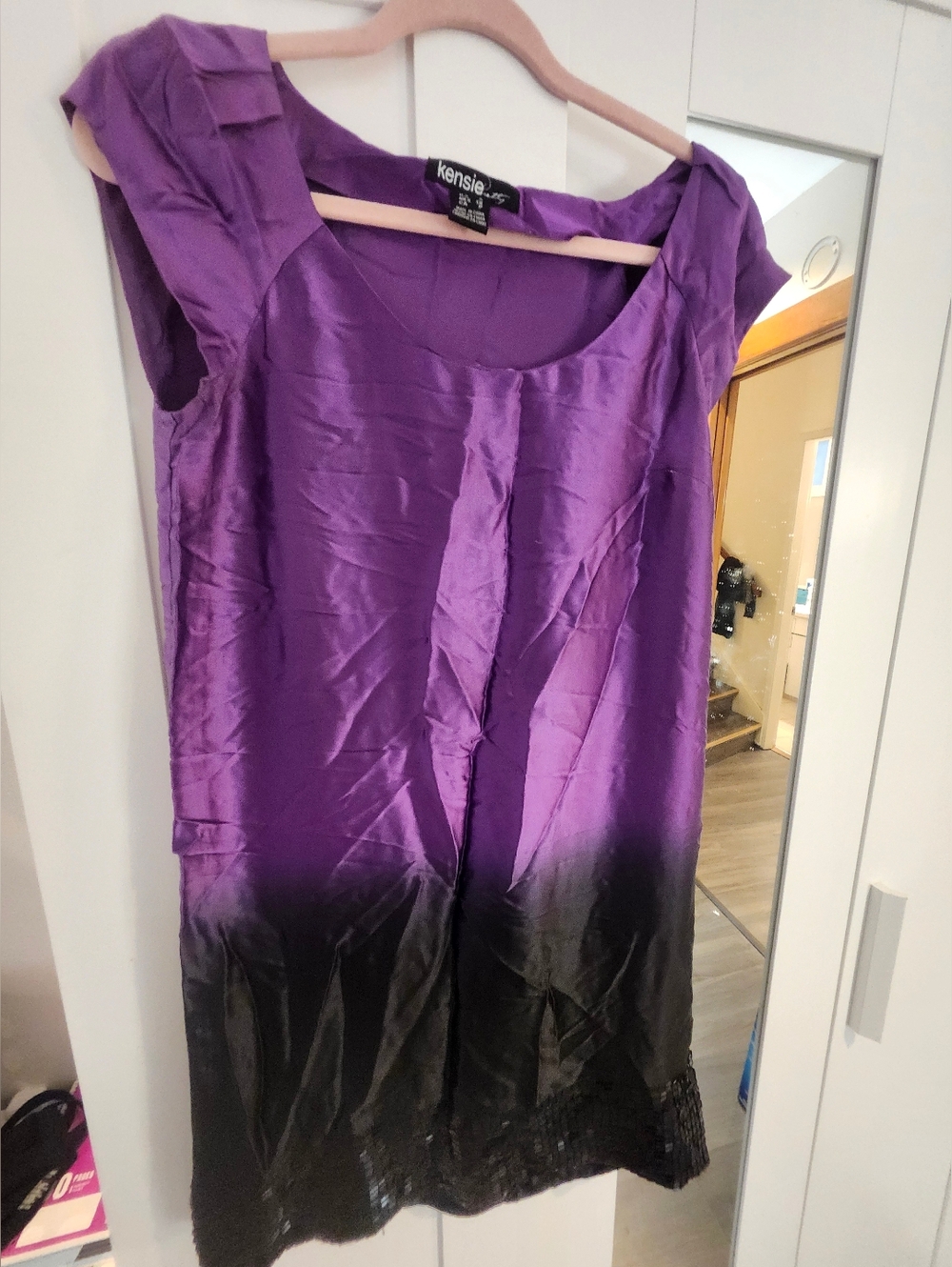 Kensie Silk Purple to Black Ombre Cap Sleeve Shift Dress